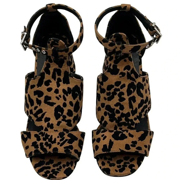 Topshop Womens 8 Leopard Animal Print Suede Chunky Block Heel Shoe Ankle Strap - Picture 8 of 14